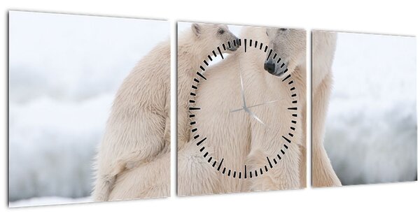 Obraz - Ľadové medvede (s hodinami) (90x30 cm)