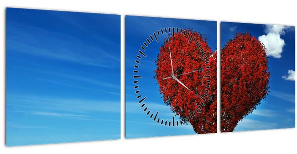 Obraz - Srdce zo stromu (s hodinami) (90x30 cm)