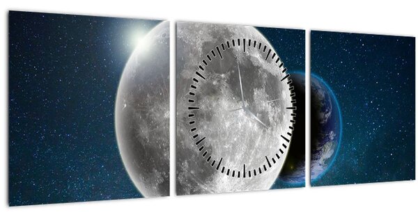 Obraz - Zem v zákryte Mesiaca (s hodinami) (90x30 cm)