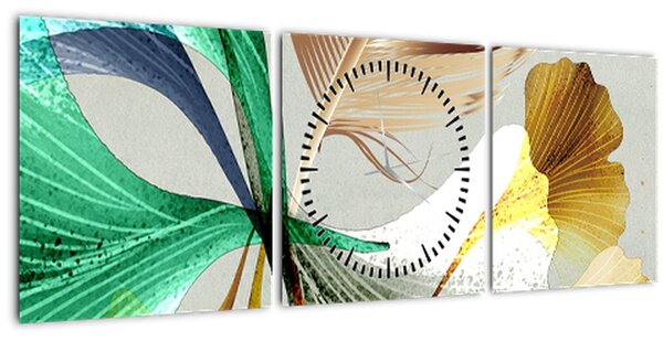 Obraz - Listy s pierkom (s hodinami) (90x30 cm)