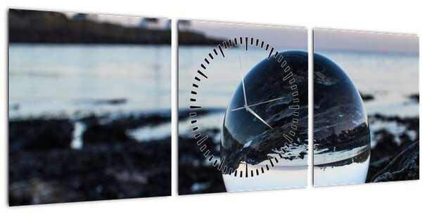 Obraz sklenené gule na skale (s hodinami) (90x30 cm)