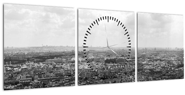 Obraz - Strechy domov v Paríži (s hodinami) (90x30 cm)