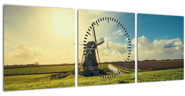 Obraz - Veterný mlyn (s hodinami) (90x30 cm)