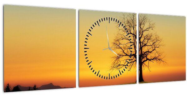 Obraz stromu na poli (s hodinami) (90x30 cm)