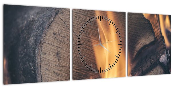 Obraz horiaceho dreva (s hodinami) (90x30 cm)