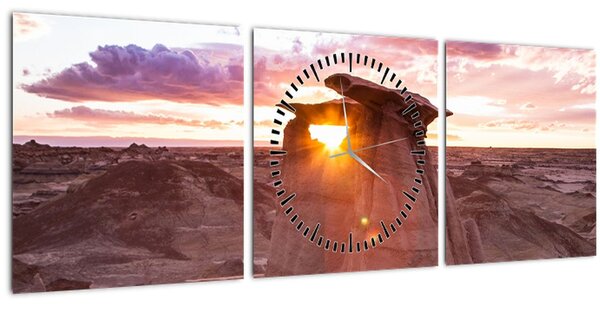 Obraz - západ slnka na púšti (s hodinami) (90x30 cm)