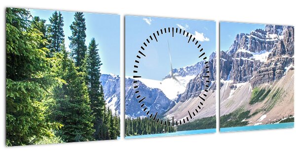 Obraz Alpského jazera (s hodinami) (90x30 cm)