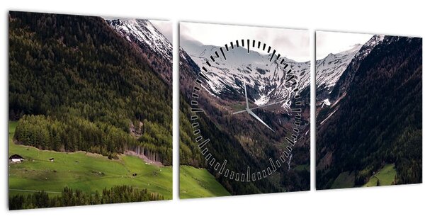 Obraz - Údolie pod horami (s hodinami) (90x30 cm)