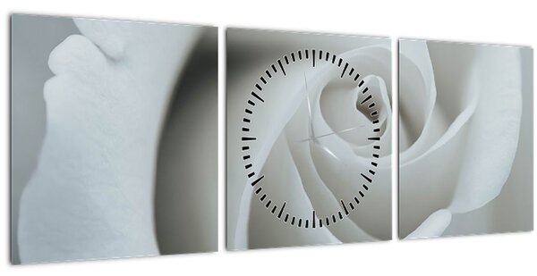 Obraz - Biela ruža (s hodinami) (90x30 cm)