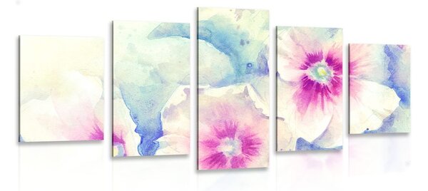 5-dielny obraz akvarelová ilustrácia ružových kvetov