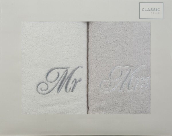 Moderné bavlnené uteráky s nášivkami MR and MRS Sivá