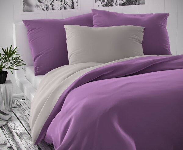 Kvalitex Saténové postel'né obliečky Luxury Collection svetlo sive/fialové 140x200, 70x90cm