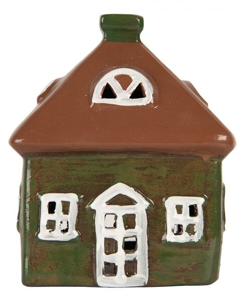 Zelený keramický svietnik na čajovú sviečku domček Village - 12*9*14 cm - Clayre & Eef