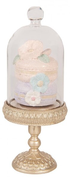 Dekorácia podnos na podstavci s poklopom a makrónkami - Ø 7*17 cm - Clayre & Eef