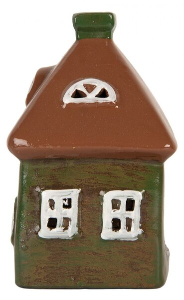 Zelený keramický svietnik na čajovú sviečku domček Village - 12*9*14 cm - Clayre & Eef
