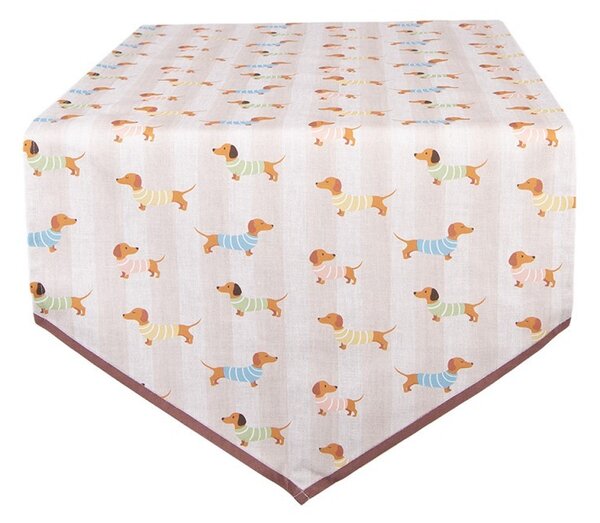 Béžový bavlnený behúň s jazvečíkmi Puppy Pullover - 50*160 cm - Clayre & Eef