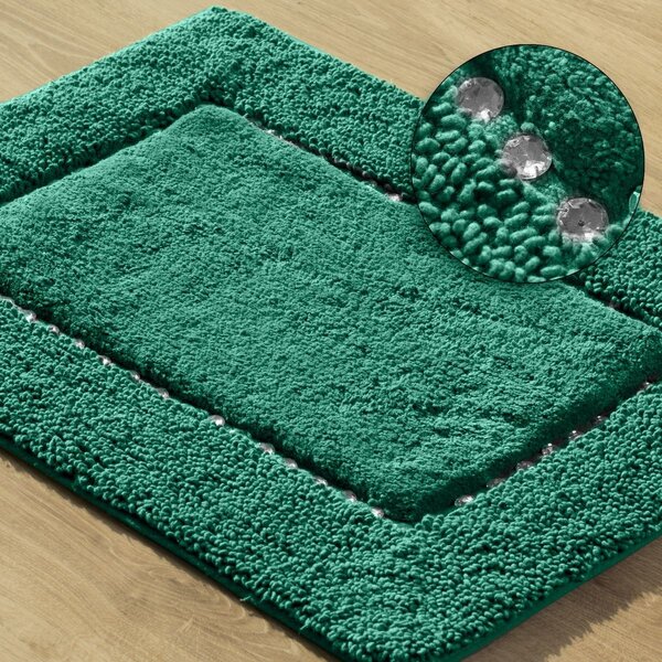 Tmavozelený bavlnený koberček do kúpeľne Zelená