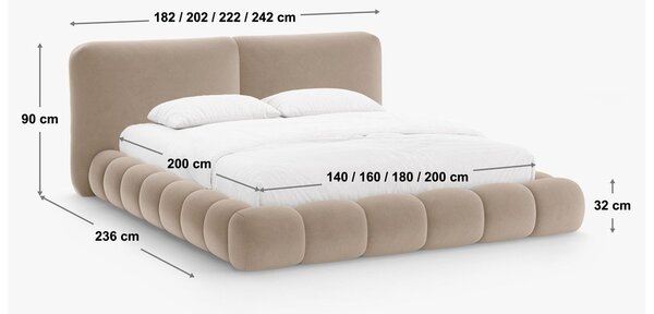 Tmavosivá čalúnená dvojlôžková posteľ s úložným priestorom s roštom 180x200 cm Solange – Micadoni