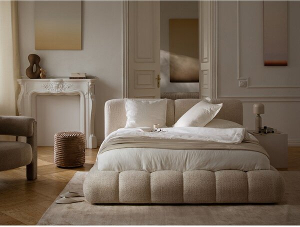 Tmavosivá čalúnená dvojlôžková posteľ s úložným priestorom s roštom 180x200 cm Solange – Micadoni
