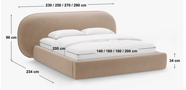 Béžová čalúnená dvojlôžková posteľ s úložným priestorom s roštom 180x200 cm Ovalo – Micadoni