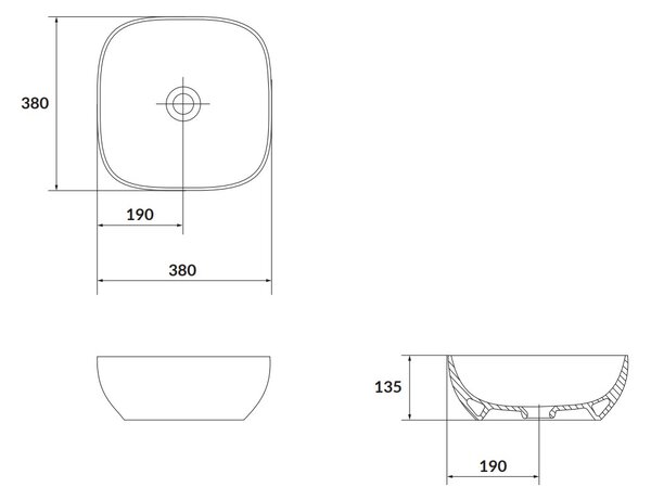 Cersanit Larga, umývadlo na dosku 38x38 cm, biela lesklá, K677-004