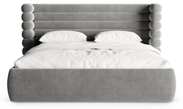 Sivá čalúnená dvojlôžková posteľ s úložným priestorom s roštom 160x200 cm Mount – Micadoni