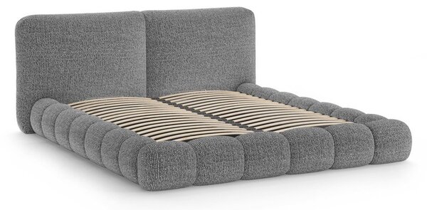 Tmavosivá čalúnená dvojlôžková posteľ s úložným priestorom s roštom 160x200 cm Solange – Micadoni