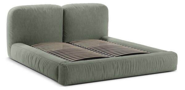 Zelená čalúnená dvojlôžková posteľ s úložným priestorom s roštom 160x200 cm Martina – Micadoni