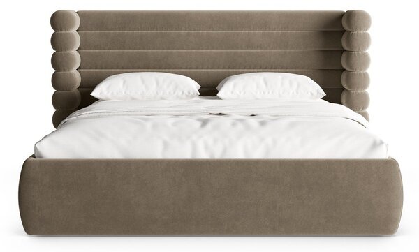 Taupe čalúnená dvojlôžková posteľ s úložným priestorom s roštom 160x200 cm Mount – Micadoni