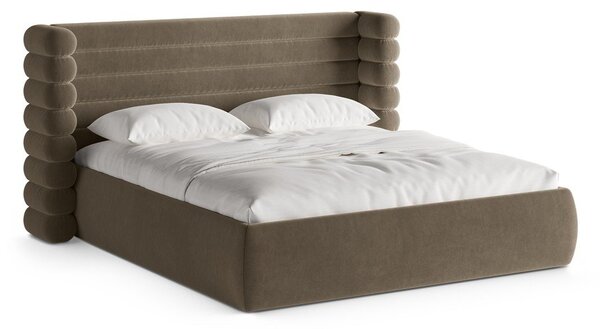 Taupe čalúnená dvojlôžková posteľ s úložným priestorom s roštom 160x200 cm Mount – Micadoni