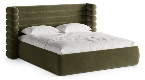 Zelená čalúnená dvojlôžková posteľ s úložným priestorom s roštom 180x200 cm Mount – Micadoni