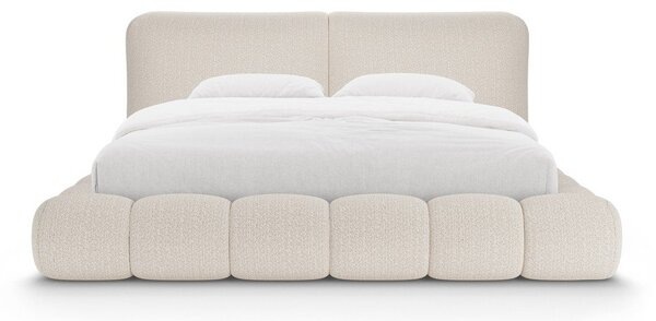 Béžová čalúnená dvojlôžková posteľ s úložným priestorom s roštom 180x200 cm Solange – Micadoni