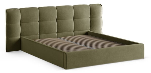 Zelená čalúnená dvojlôžková posteľ s úložným priestorom s roštom 160x200 cm Eric – Micadoni