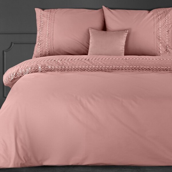 Romantické ružové bavlnené posteľné obliečky s francúzkou čipkou Ružová