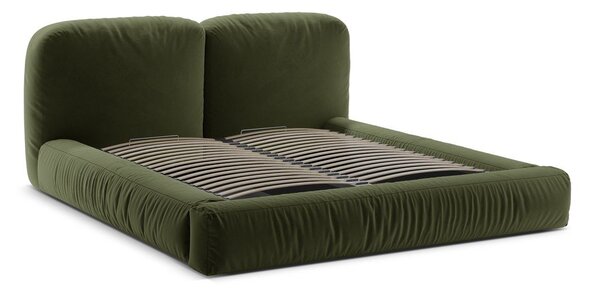 Zelená čalúnená dvojlôžková posteľ s úložným priestorom s roštom 160x200 cm Martina – Micadoni