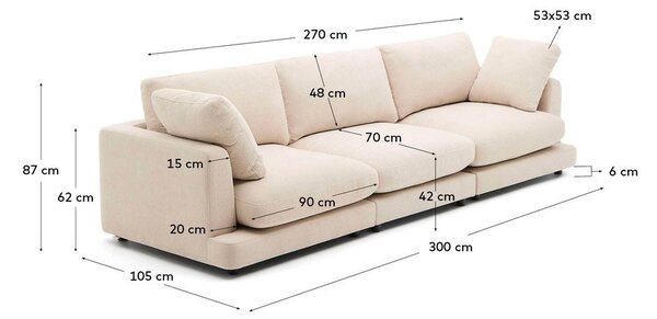 Béžová ženilková pohovka 300 cm Gala – Kave Home