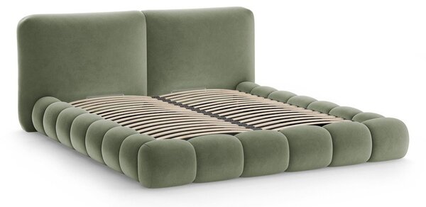 Zelená čalúnená dvojlôžková posteľ s úložným priestorom s roštom 200x200 cm Solange – Micadoni