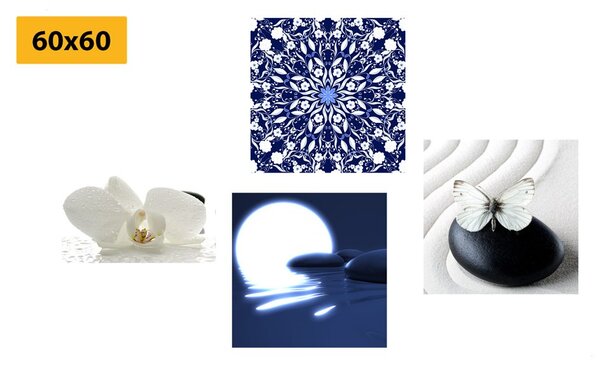 Set obrazov Feng Shui v bielo-modrom prevedení