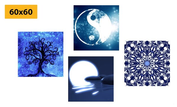 Set obrazov Feng Shui v modrom prevedení