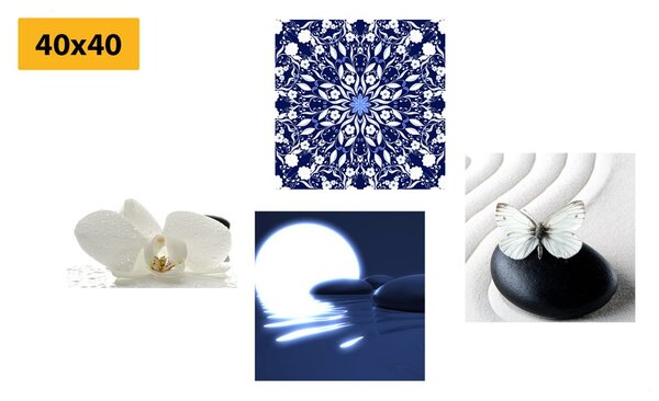 Set obrazov Feng Shui v bielo-modrom prevedení