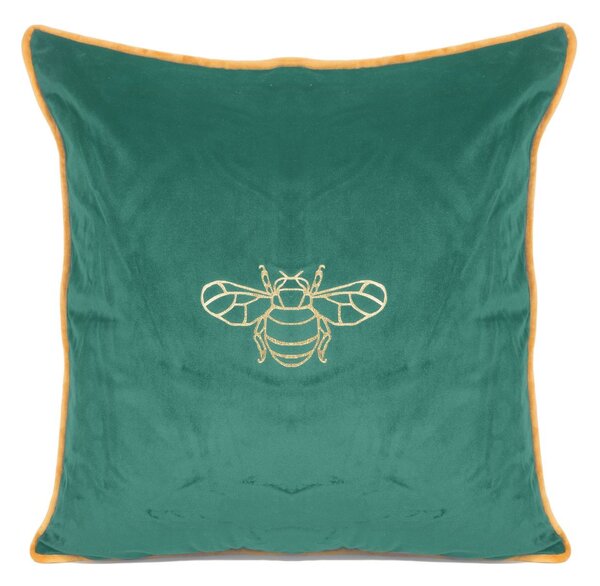 Zelená zamatová obliečka na vankúš so zlatým motívom včely 45 x 45 cm Zelená