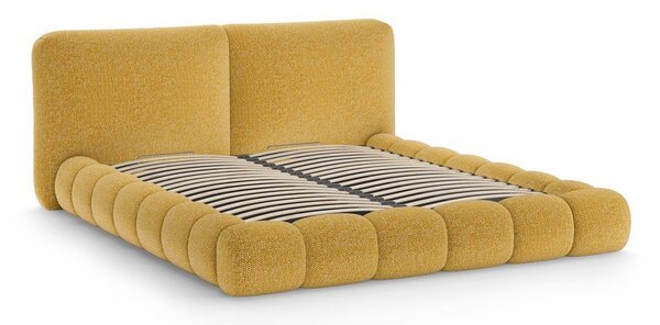 Čalúnená dvojlôžková posteľ s úložným priestorom s roštom 160x200 cm v horčicovej farbe Solange – Micadoni
