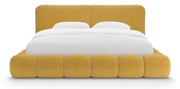 Čalúnená dvojlôžková posteľ s úložným priestorom s roštom 160x200 cm v horčicovej farbe Solange – Micadoni