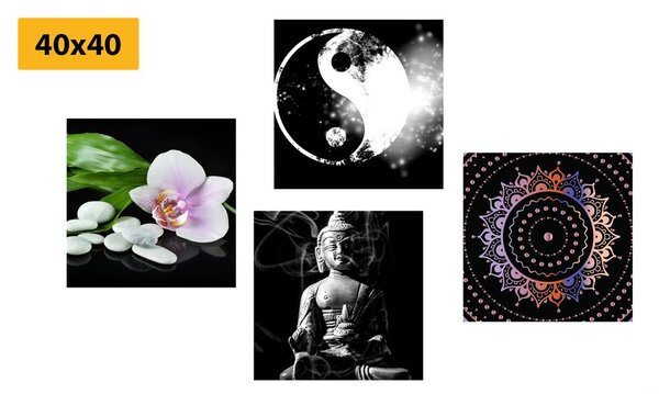 Set obrazov Feng Shui na čiernom pozadí