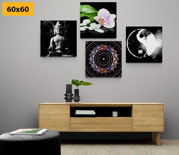 Set obrazov Feng Shui na čiernom pozadí
