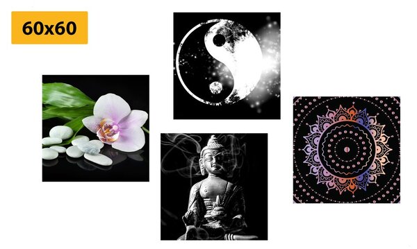 Set obrazov Feng Shui na čiernom pozadí