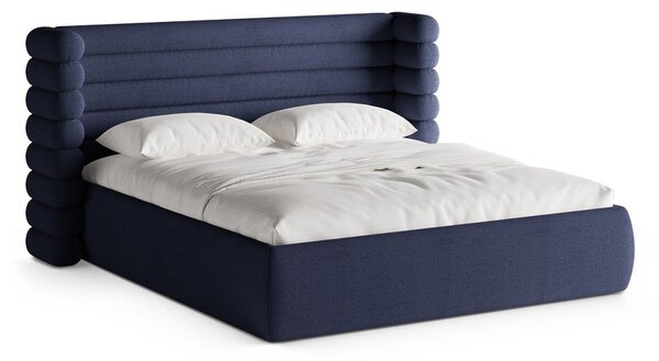 Modrá čalúnená dvojlôžková posteľ s úložným priestorom s roštom 180x200 cm Mount – Micadoni