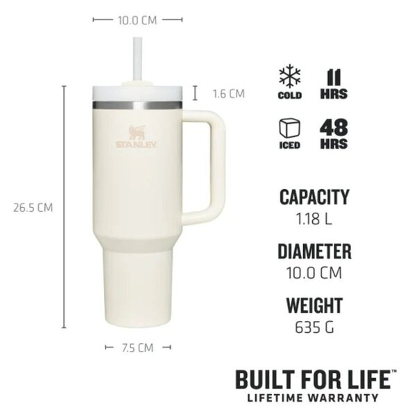 Krémovobiela termoska so slamkou z nehrdzavejúcej ocele 1,18 l Quencher H2.0 FlowState Tumbler Cream – Stanley