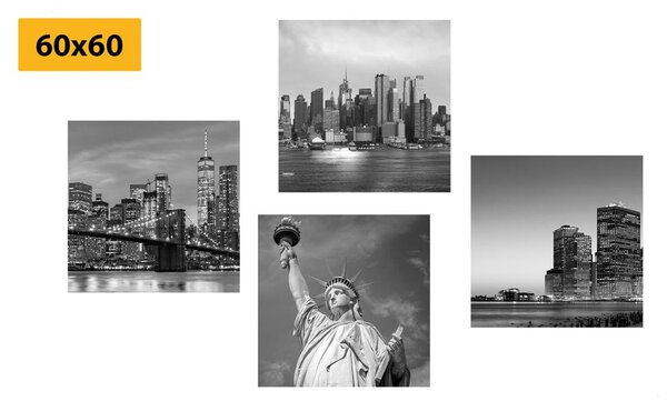 Set obrazov New York v čiernobielom prevedení