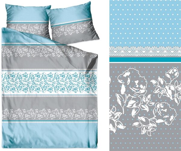 Bavlnené posteľné obliečky v modrosivej kombinácii Tyrkysová